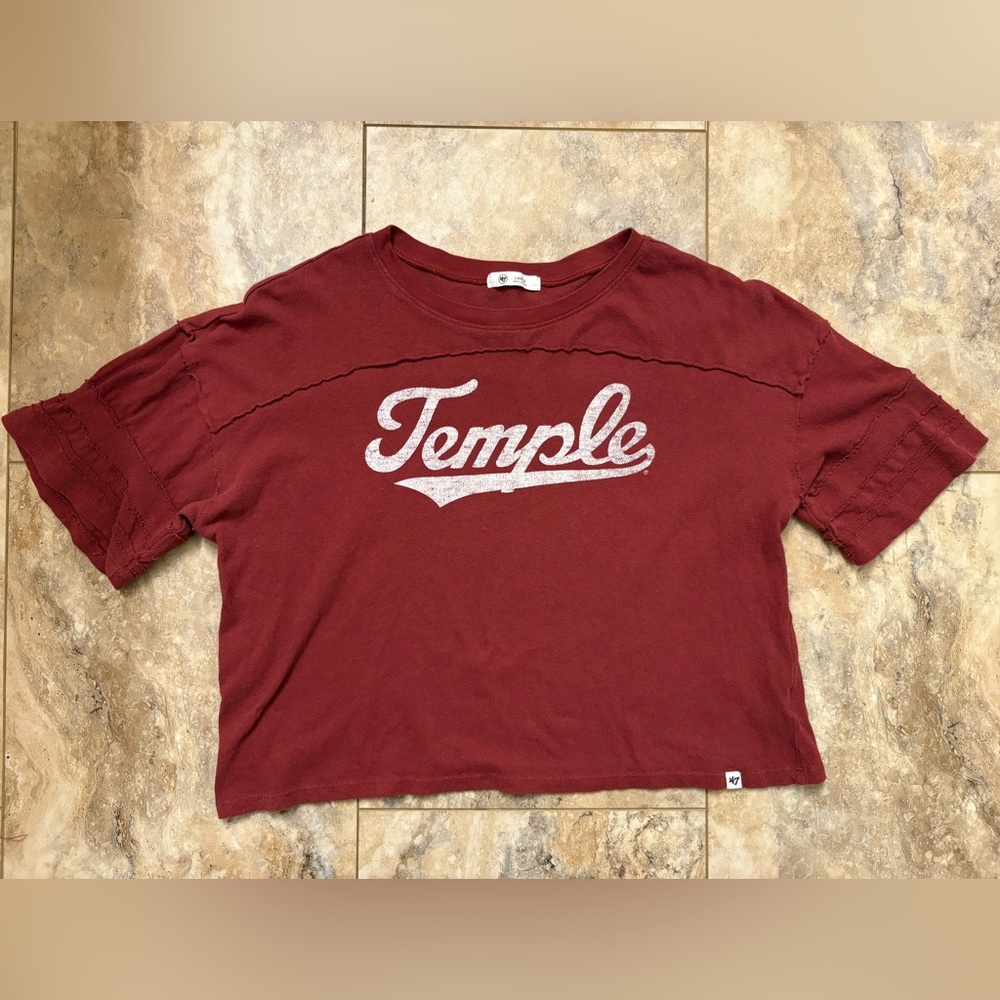 47 Temple Owls Womens Red Stevie Short Sleeve Crop T-Shirt Size Large